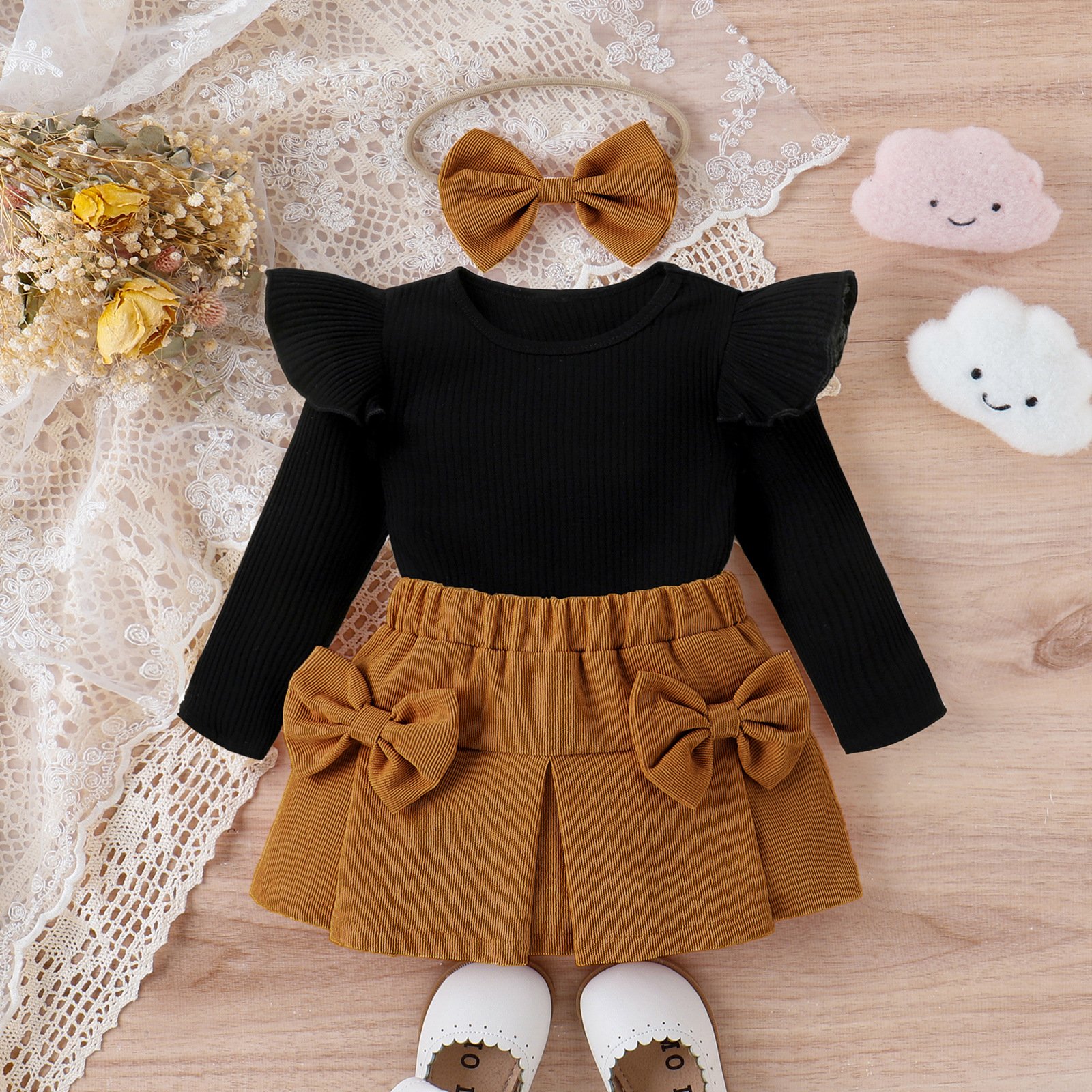 Autumn and winter fashion baby clothes sets solid color baby girls dress sets 1-3 Y baby 3pcs romper sets