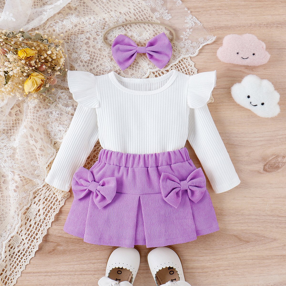 Autumn and winter fashion baby clothes sets solid color baby girls dress sets 1-3 Y baby 3pcs romper sets