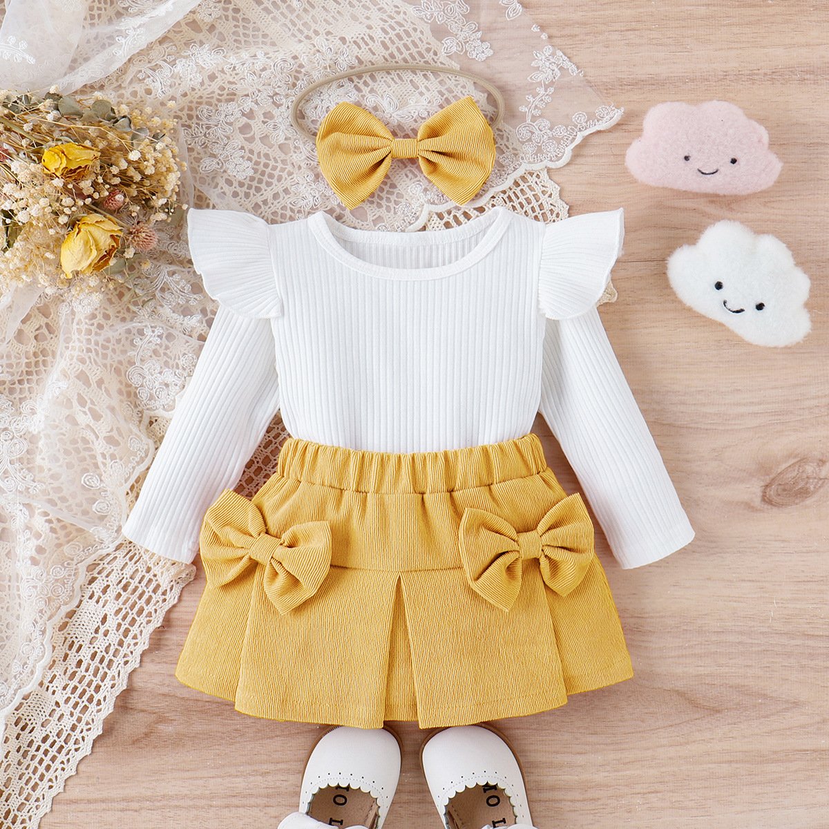 Autumn and winter fashion baby clothes sets solid color baby girls dress sets 1-3 Y baby 3pcs romper sets