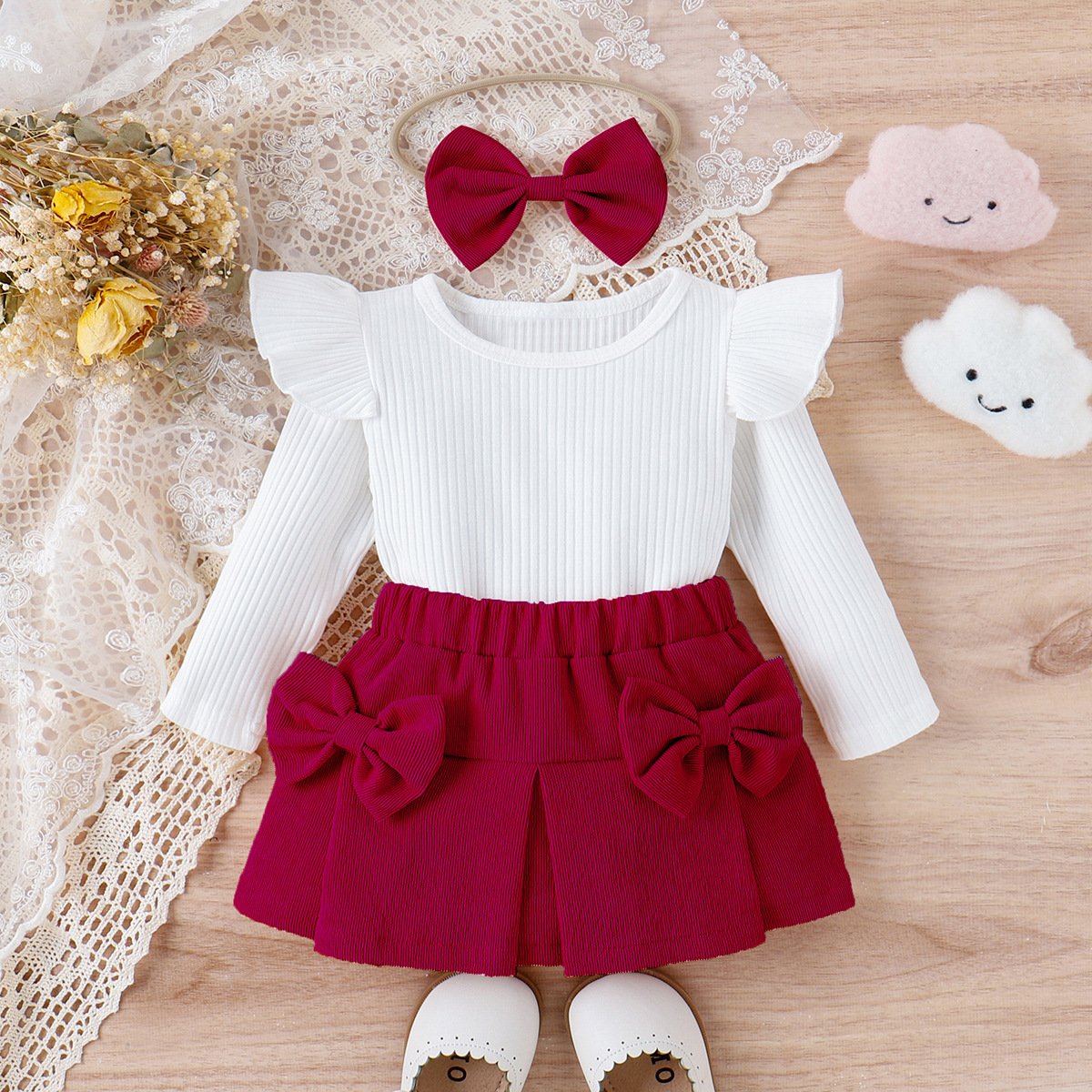 Autumn and winter fashion baby clothes sets solid color baby girls dress sets 1-3 Y baby 3pcs romper sets