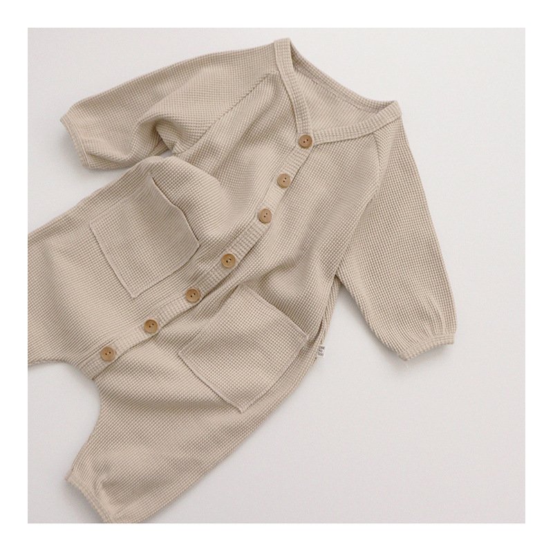 One Piece Baby Boy Rompers Newborn Clothes Toddler Long Sleeve Shirts Rompers Waffle Romper with Pockets