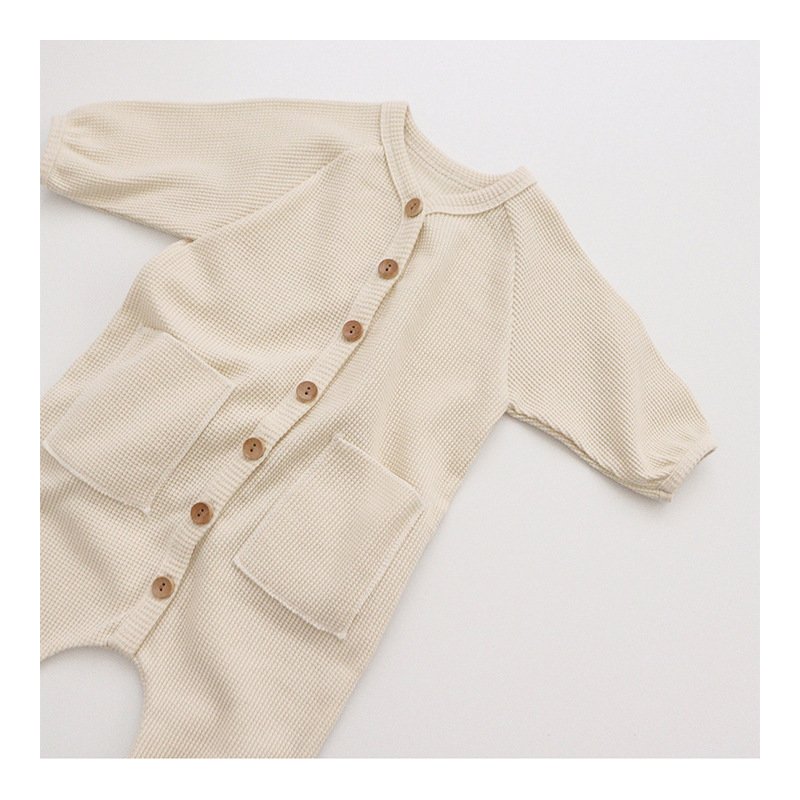 One Piece Baby Boy Rompers Newborn Clothes Toddler Long Sleeve Shirts Rompers Waffle Romper with Pockets