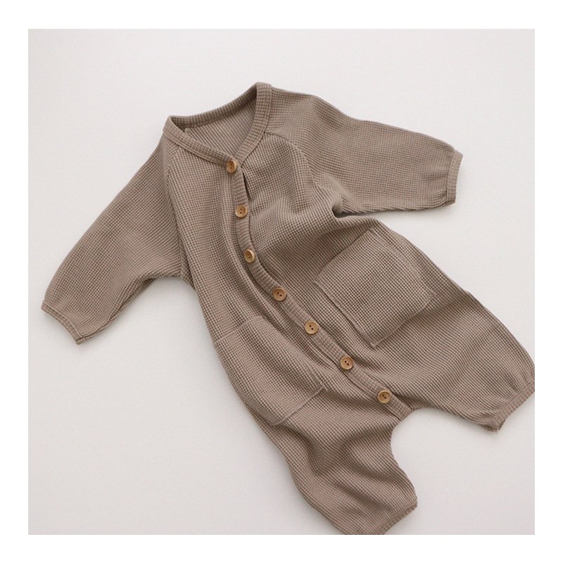 One Piece Baby Boy Rompers Newborn Clothes Toddler Long Sleeve Shirts Rompers Waffle Romper with Pockets