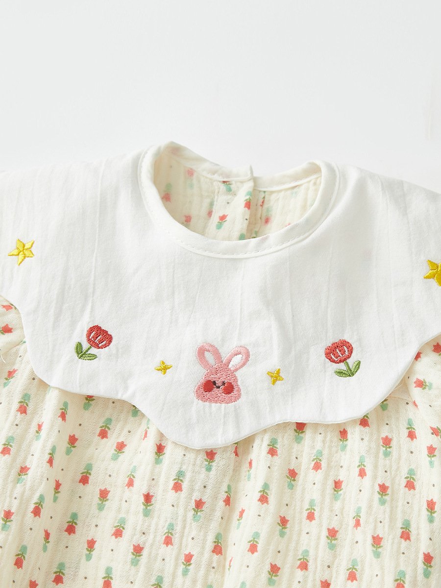Boutique Baby Clothing Cotton Short Sleeve Infant Jumpsuit Tulip Print Baby Muslin Romper