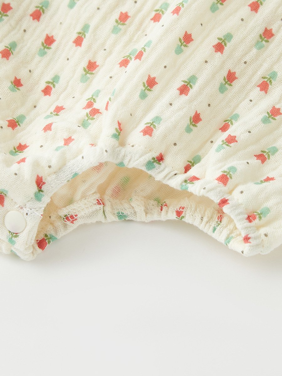Boutique Baby Clothing Cotton Short Sleeve Infant Jumpsuit Tulip Print Baby Muslin Romper