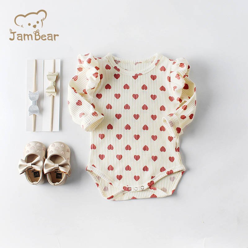 Baby bodysuit with ruffles ribbed jersey long sleeve bodysuit summer bodysuits Organic Newborn ribbed sleep suit baby