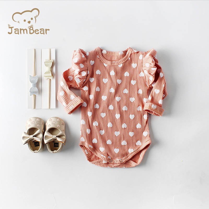 Baby bodysuit with ruffles ribbed jersey long sleeve bodysuit summer bodysuits Organic Newborn ribbed sleep suit baby