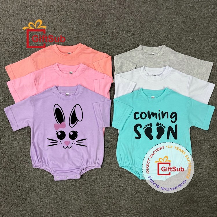 Unisex Sublimation Blank Baby Bubble Rompers Short Sleeve Colorful 190gsm Polyester Soft Feel Infant Bodysuits Rompers