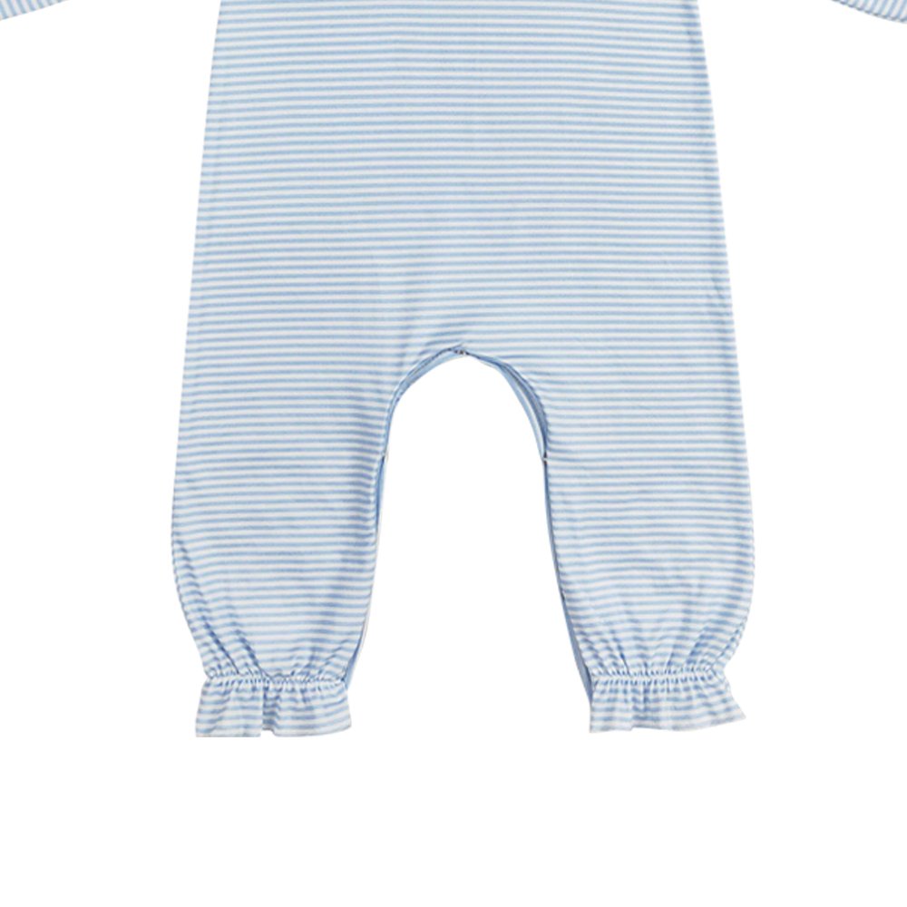 2024 ready to ship new arrival infant baby girl blue stripes bow design romper wholesale kids fall winter romper baby clothes