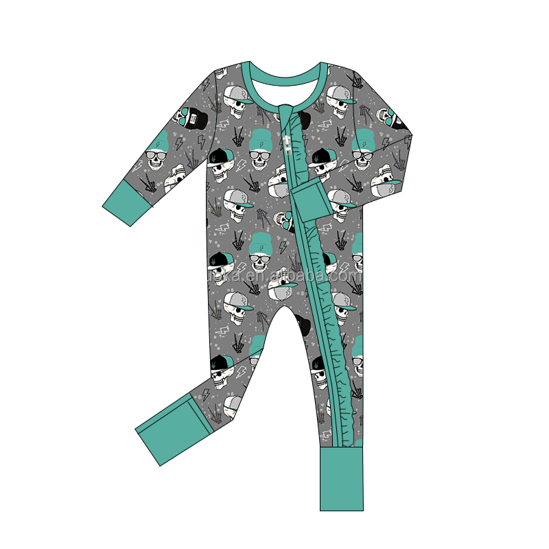 Trendy Private Customized Logo color pattern Long sleeve Bamboo new born Baby Rompers Clothes Zipper bamboo baby pajamas