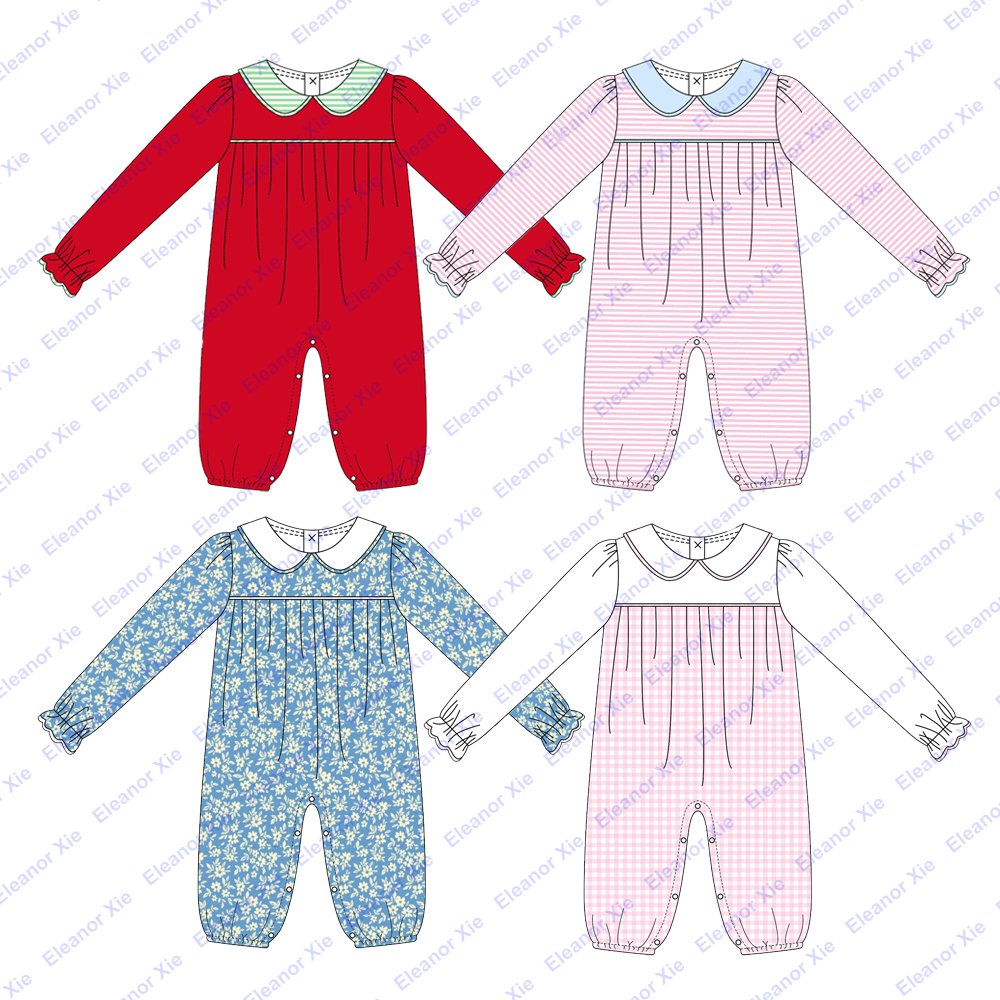 New arrival peter pan collar cotton baby romper clothes personalized winter ruffle long sleeve toddler little girl longall