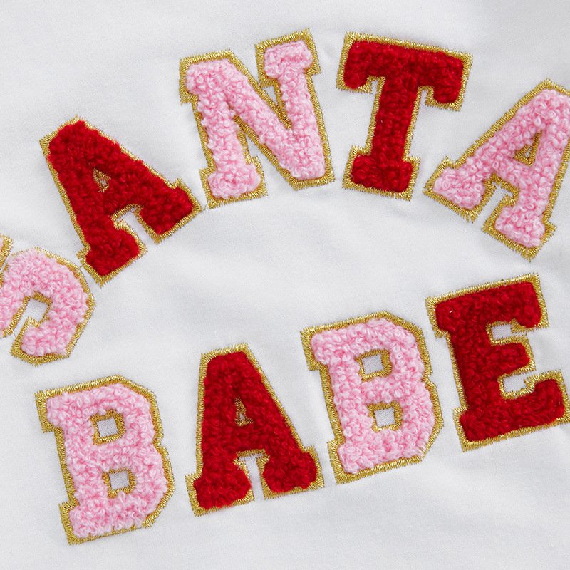 2025 Christmas Baby Girl Clothes Sweatshirt Romper Color Block Chenille Letter Santa Baby Christmas Sweater Bubble Romper