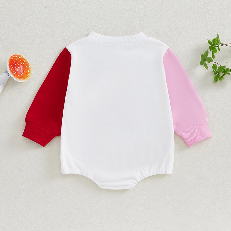 2025 Christmas Baby Girl Clothes Sweatshirt Romper Color Block Chenille Letter Santa Baby Christmas Sweater Bubble Romper