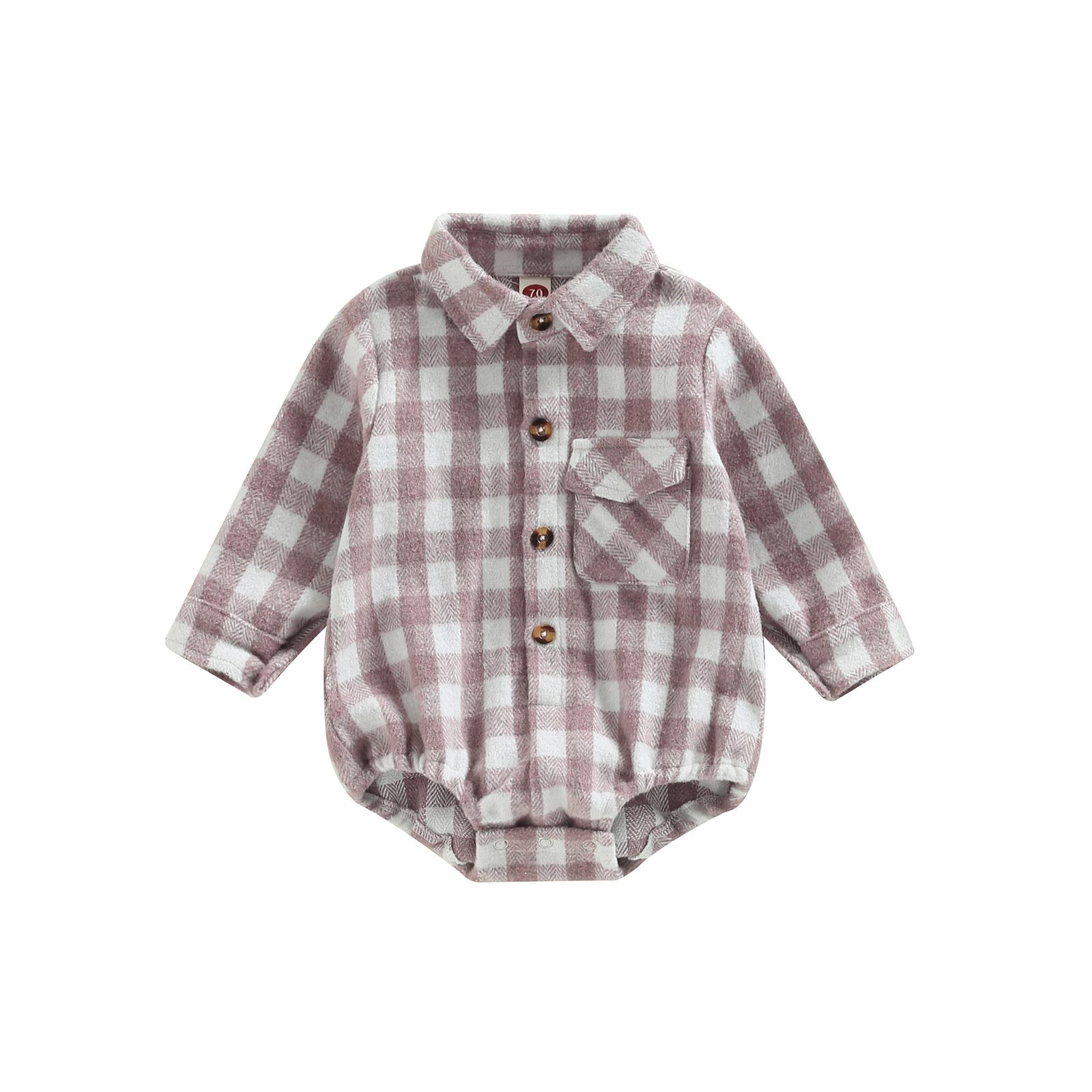 Wholesale Newborn Baby Romper Full Sleeve Gingham Oversized Flannel Shirt Plaid Baby Bodysuit