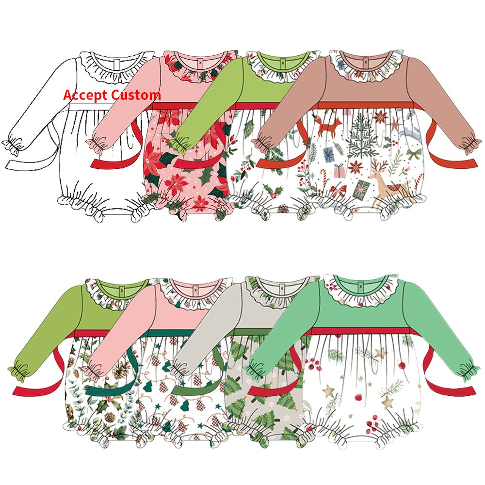 2025 New Design Belt Kids Newborn Rompers With Ruffle Collar Long Sleeve Baby Girl Romper Wholesale For Christmas Day