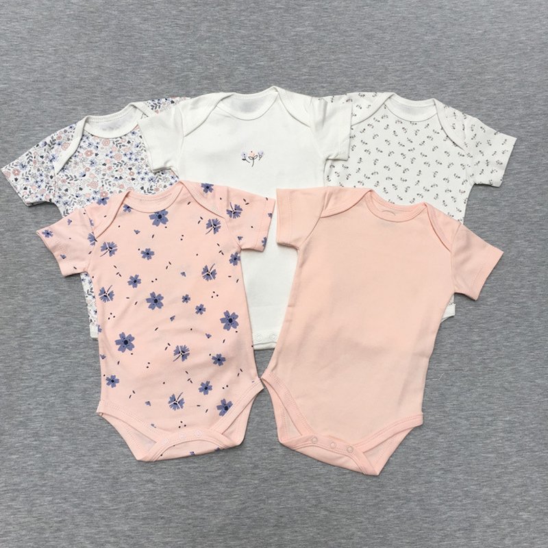 Cute Cartoon Newborn Baby Clothes Summer Short Sleeve Baby Romper 5PCS Baby Cotton Bodysuit