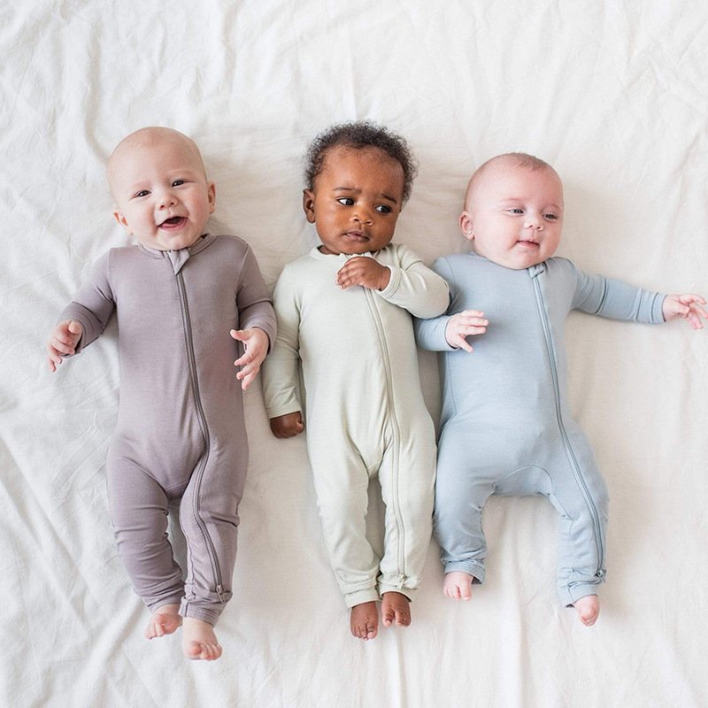 Wholesale Custom High Quality Unisex Double Zipper Bamboo Baby Romper