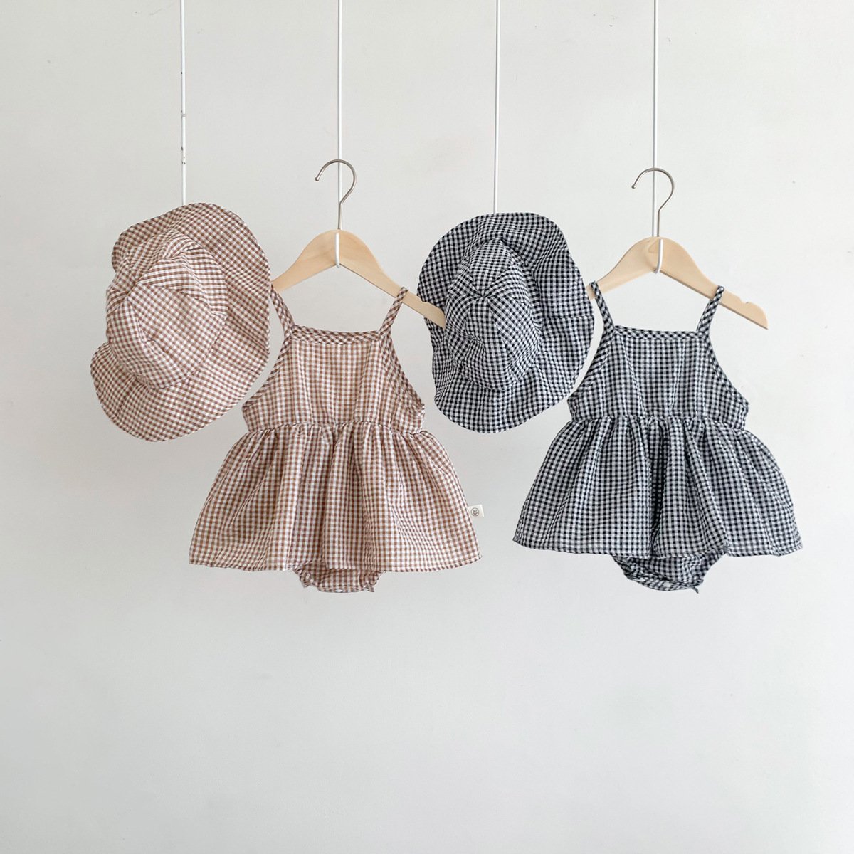 Baby girl summer suspender baby romper dress infant clothes plaid sweet cute girls with hood baby jumpsuit
