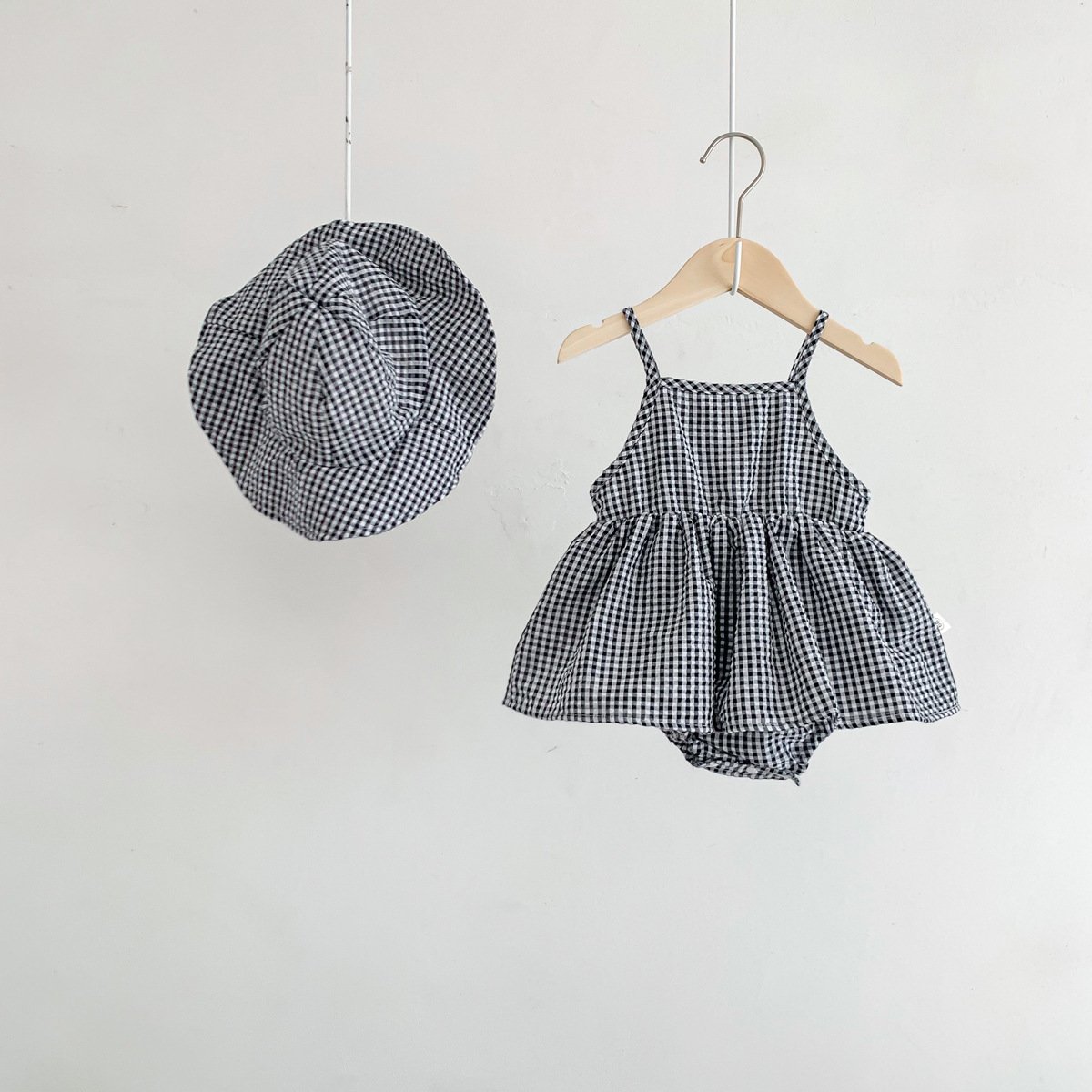Baby girl summer suspender baby romper dress infant clothes plaid sweet cute girls with hood baby jumpsuit