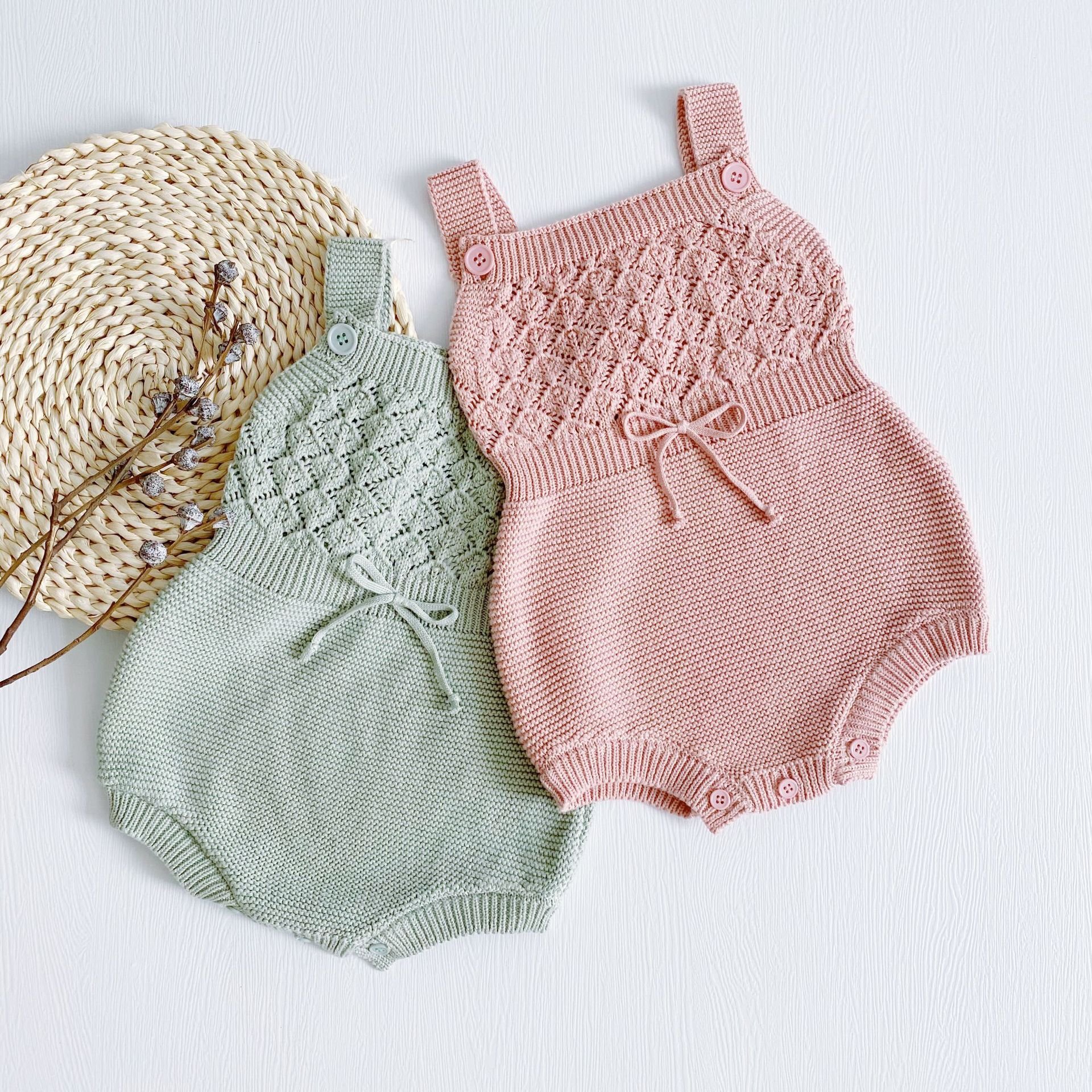 2023 New Born Baby Clothes Soft Cotton Knitted Sweater Strap Baby Rompers for Toddler Girl Clothes Unisex Sleeveless 100% Cotton