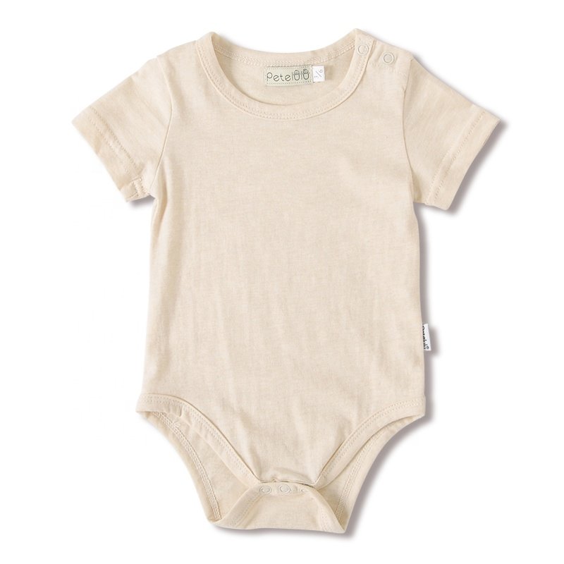 Organic Cotton Baby Romper Solid Color Short Sleeve Plain Blank Design Baby Bodysuit Plain Style Casual Petelulu Unisex Brown