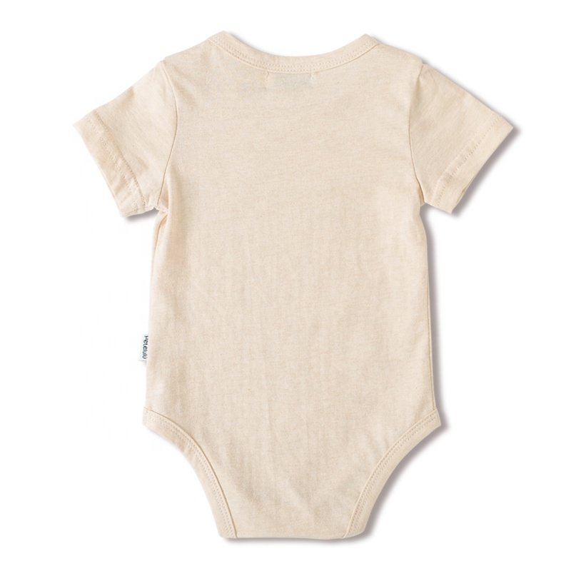 Organic Cotton Baby Romper Solid Color Short Sleeve Plain Blank Design Baby Bodysuit Plain Style Casual Petelulu Unisex Brown