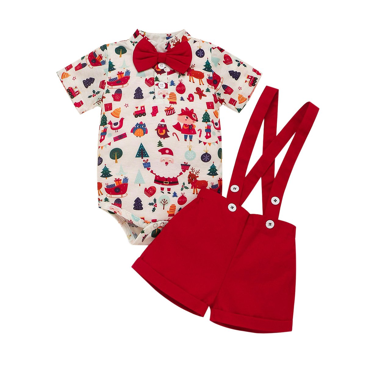 Christmas Autumn and Winter Baby Set Santa Claus Printed Shirt Baby Boys 1st Christmas Suit Clothes Romper