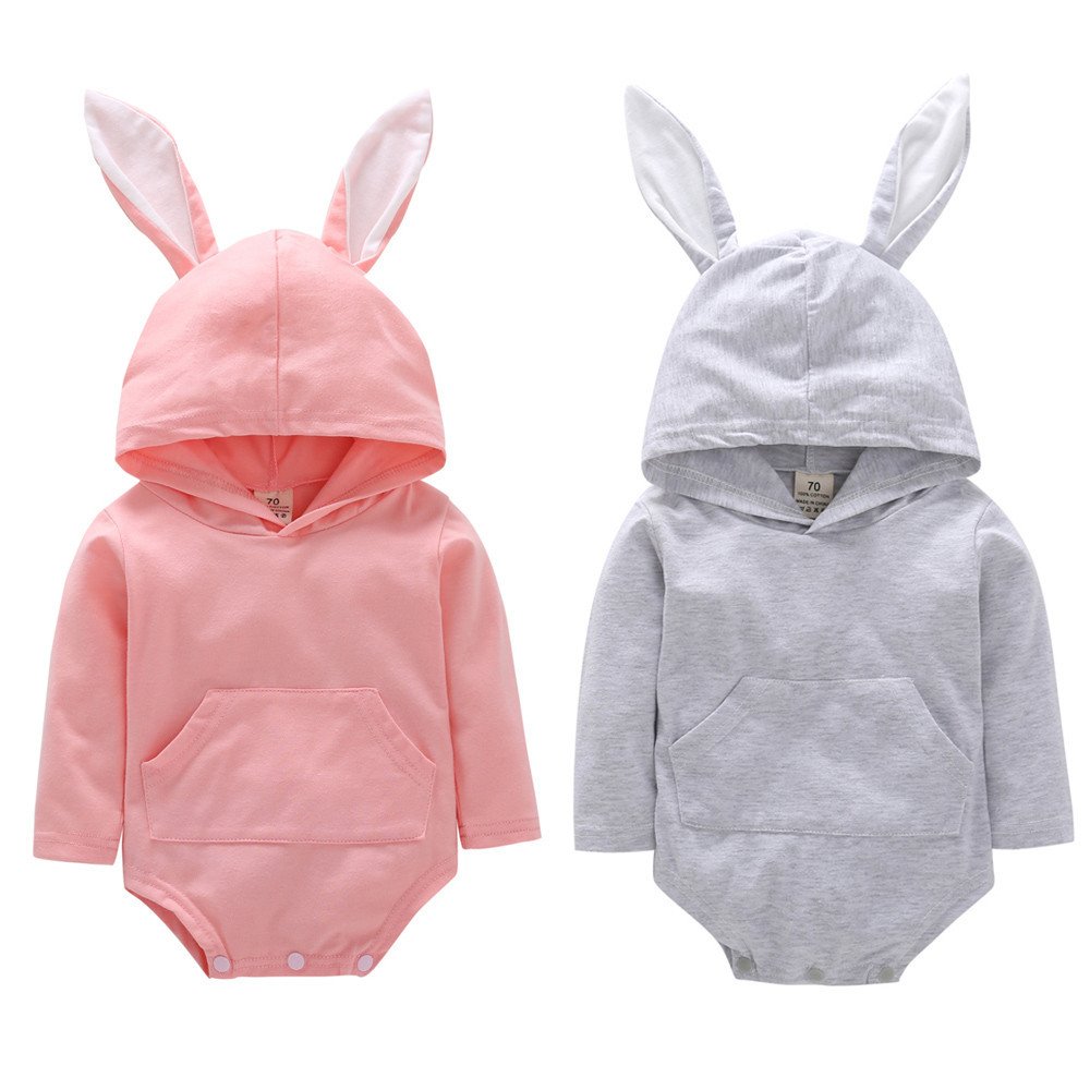 Cute Cartoon Rabbit Ears Long Sleeves Kids Baby Rompers Baby Hooded Jumpsuit