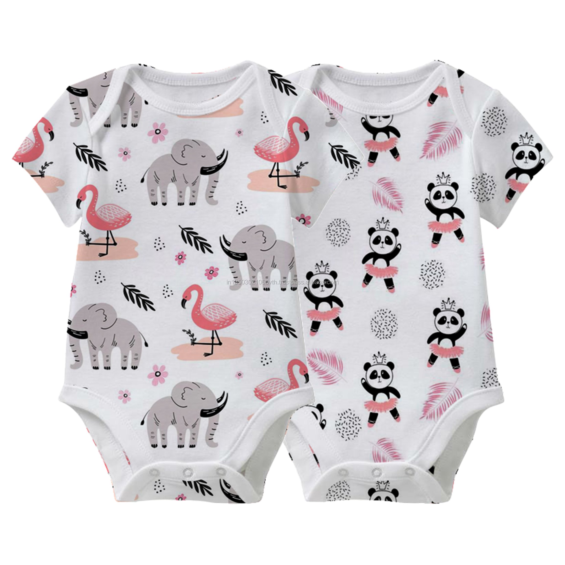 Custom Printed 100% Cotton Knitted Fabric Baby Romper Snap Button Closure for Toddlers Aged 0-6 Months