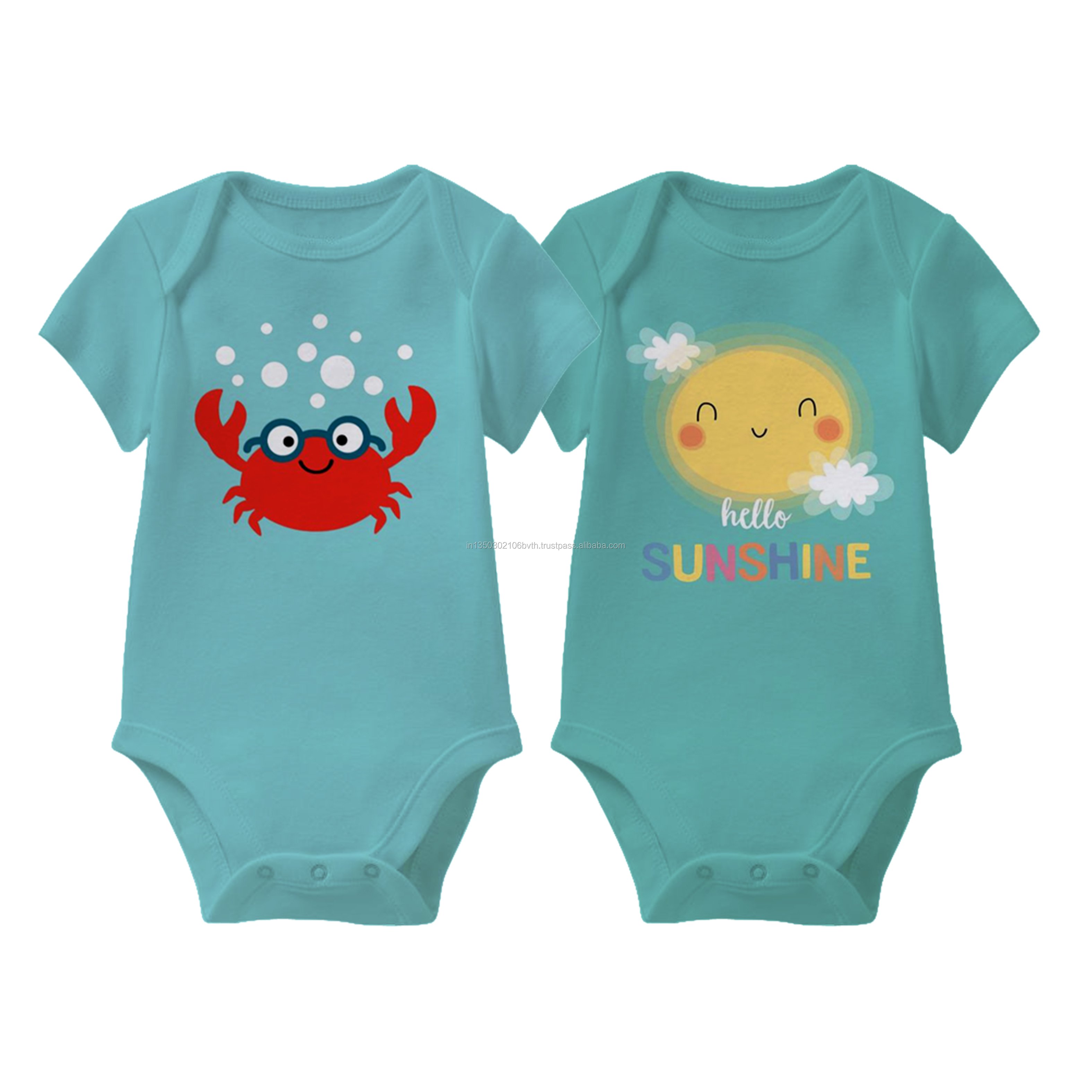 Custom Printed 100% Cotton Knitted Fabric Baby Romper Snap Button Closure for Toddlers Aged 0-6 Months
