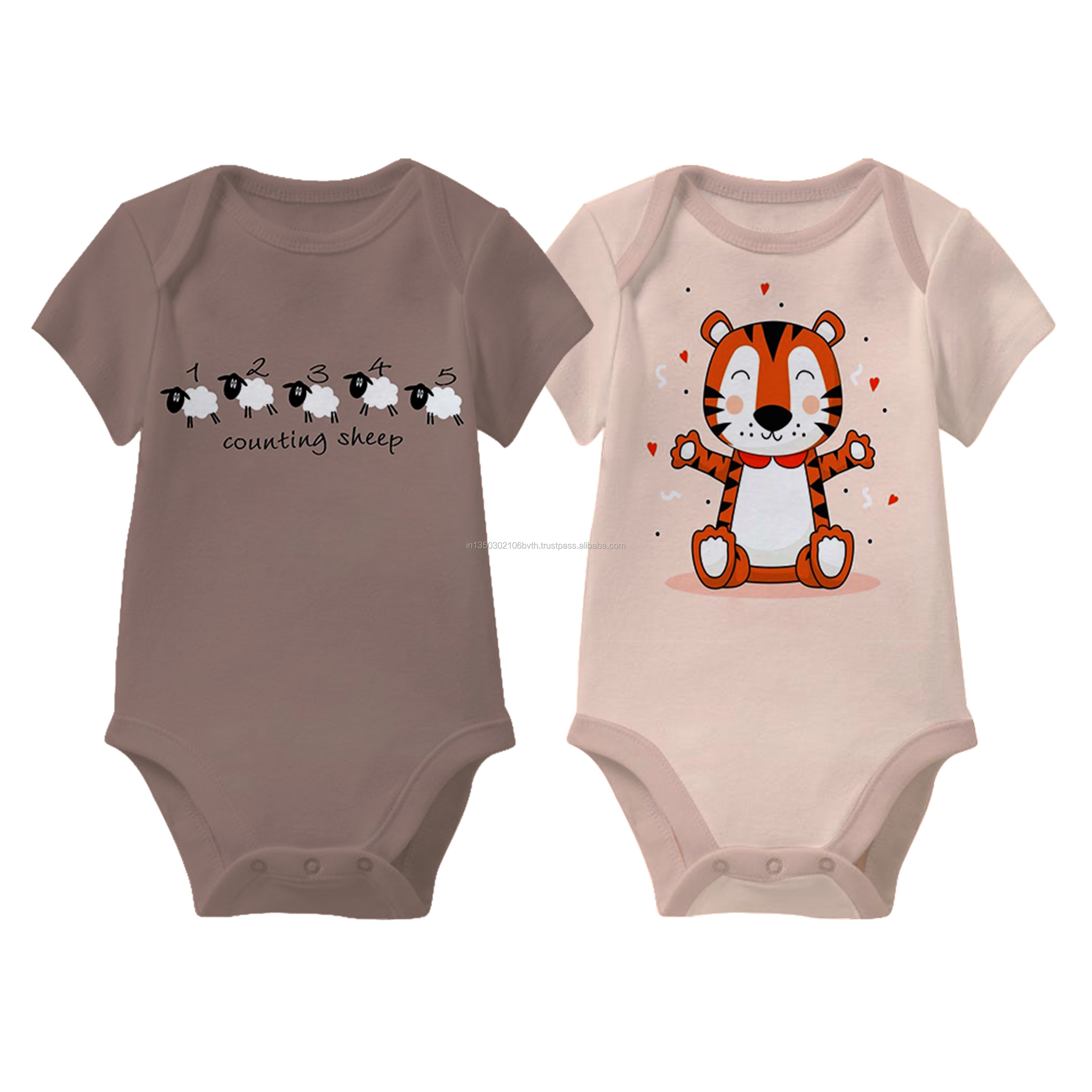 Custom Printed 100% Cotton Knitted Fabric Baby Romper Snap Button Closure for Toddlers Aged 0-6 Months