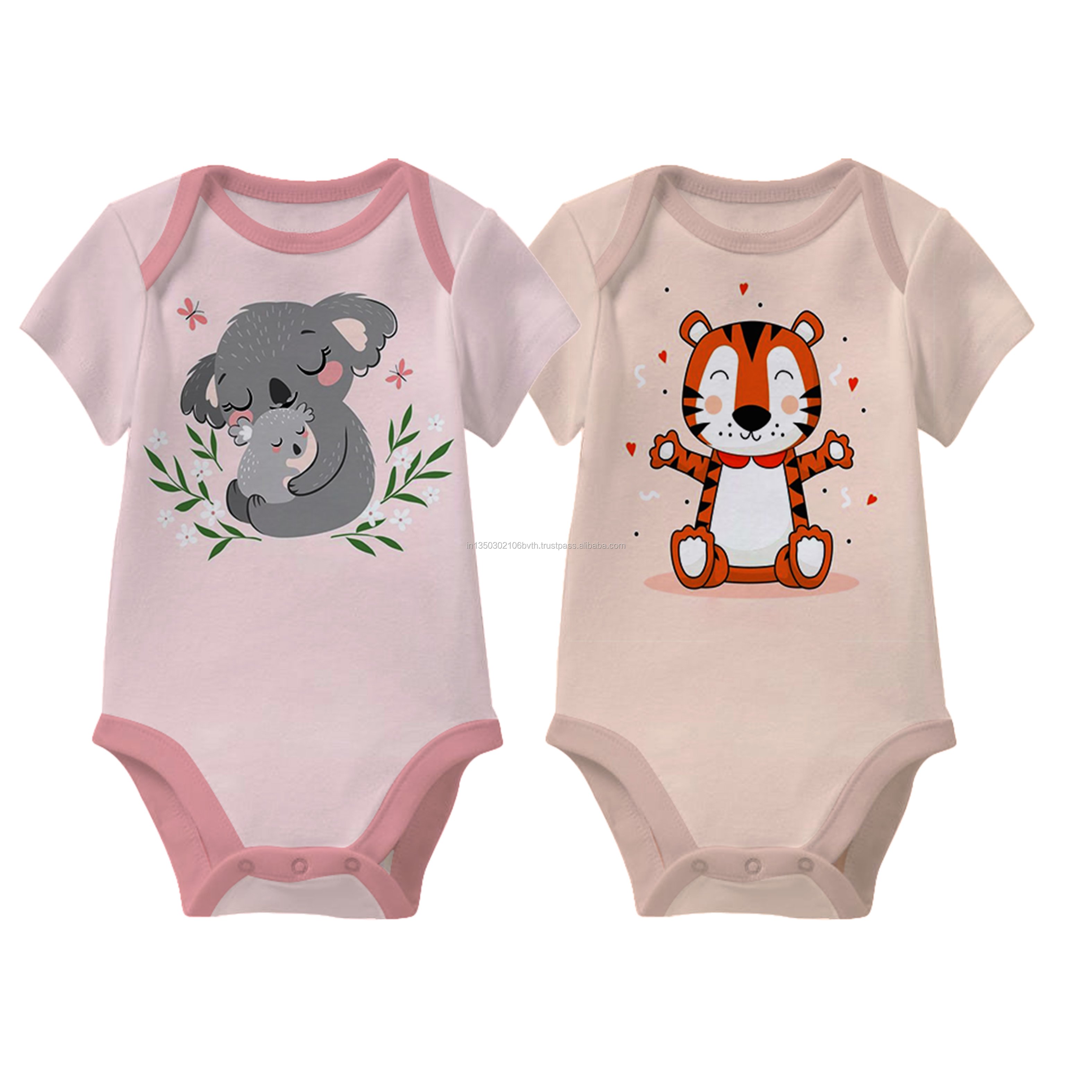 Custom Printed 100% Cotton Knitted Fabric Baby Romper Snap Button Closure for Toddlers Aged 0-6 Months