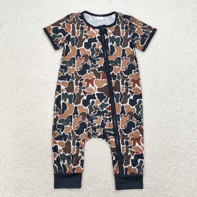 RTS Baby Toddler Newborn Infants Boys Short Sleeve Bamboo Zippy Duck Call Camo Children Boutique Zip Closure Rompers