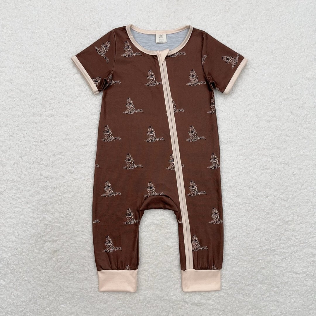RTS Baby Toddler Newborn Infants Boys Short Sleeve Bamboo Zippy Duck Call Camo Children Boutique Zip Closure Rompers