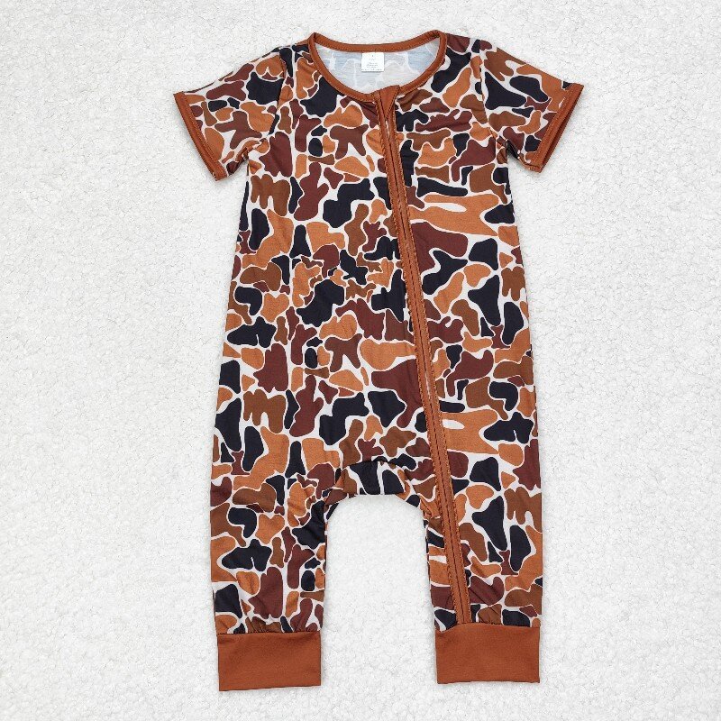 RTS Baby Toddler Newborn Infants Boys Short Sleeve Bamboo Zippy Duck Call Camo Children Boutique Zip Closure Rompers