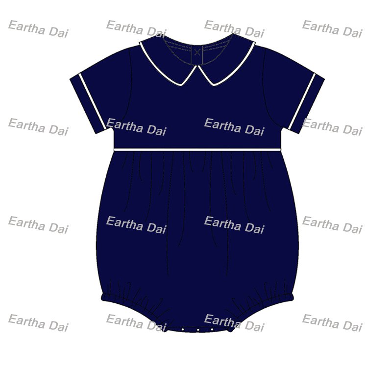 monogram cotton christmas romper baby Red Collared Boy Bubble peter pan collar romper sets kids outfits