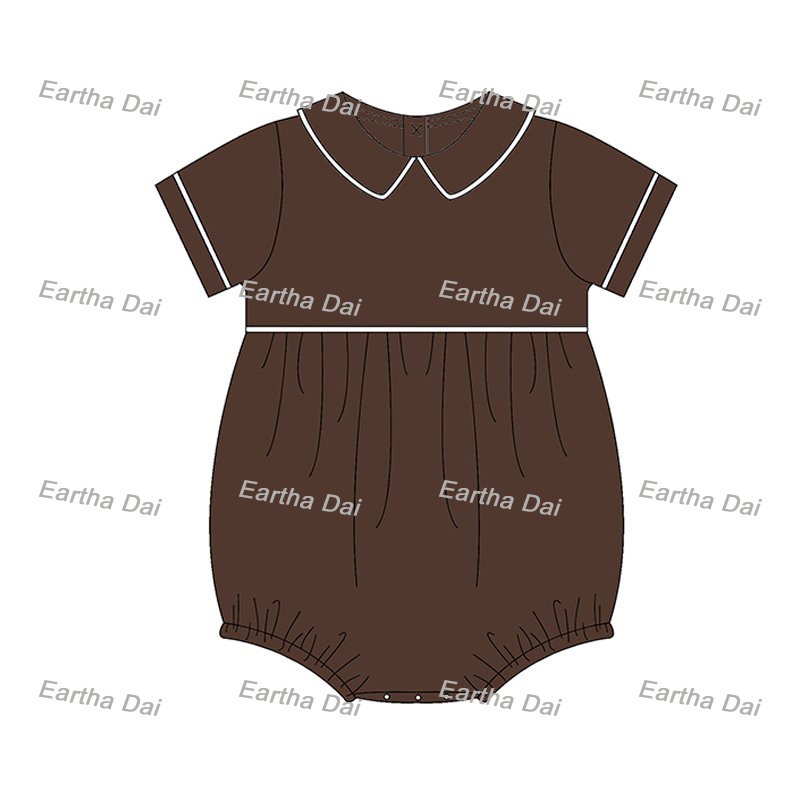 monogram cotton christmas romper baby Red Collared Boy Bubble peter pan collar romper sets kids outfits