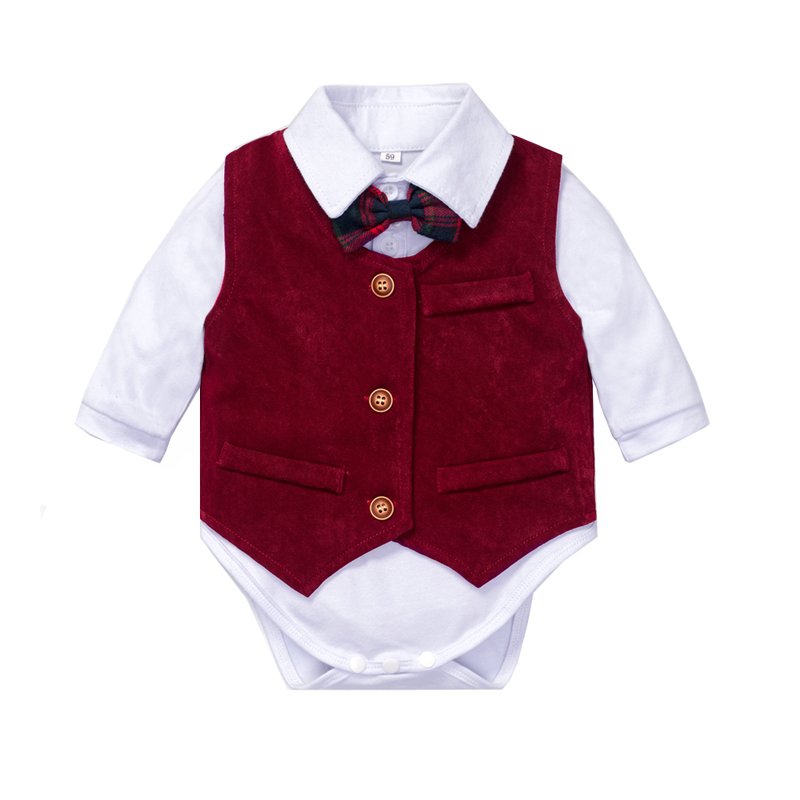 2024 Christmas 1-2 Year Kids Baby Clothes Boy Birthday Baby Boy 1st Birthday Outfit Suit Baby Boy Formal Romper Shirt Onesie