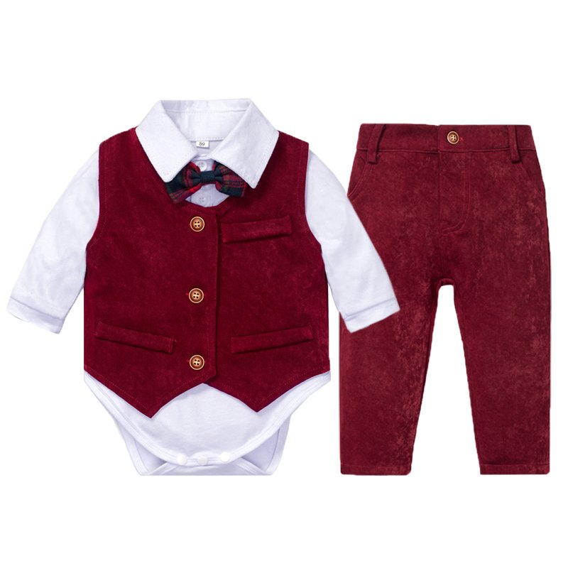 2024 Christmas 1-2 Year Kids Baby Clothes Boy Birthday Baby Boy 1st Birthday Outfit Suit Baby Boy Formal Romper Shirt Onesie