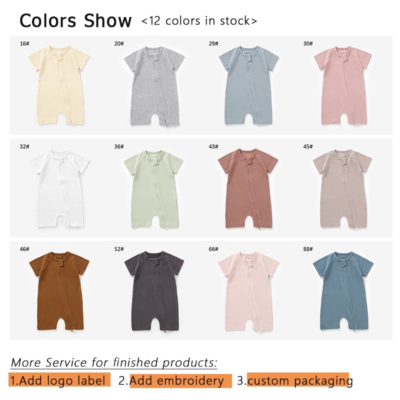 Wholesale Plain Unisex Baby Short Romper double way Zipper Baby Onesie Rompers