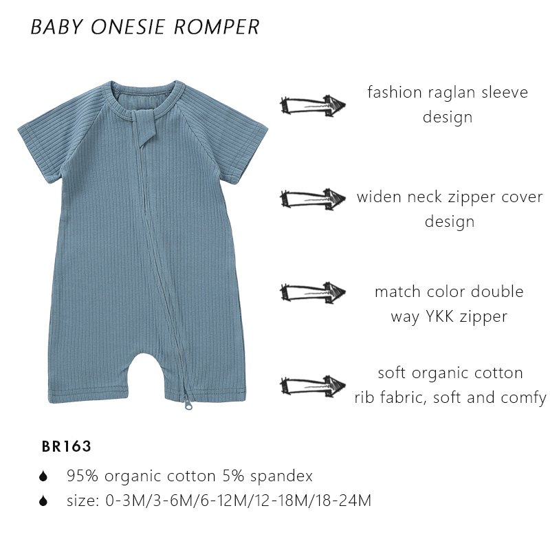 Wholesale Plain Unisex Baby Short Romper double way Zipper Baby Onesie Rompers