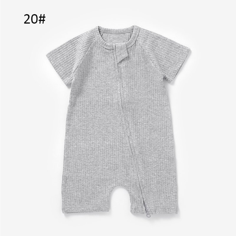 Wholesale Plain Unisex Baby Short Romper double way Zipper Baby Onesie Rompers