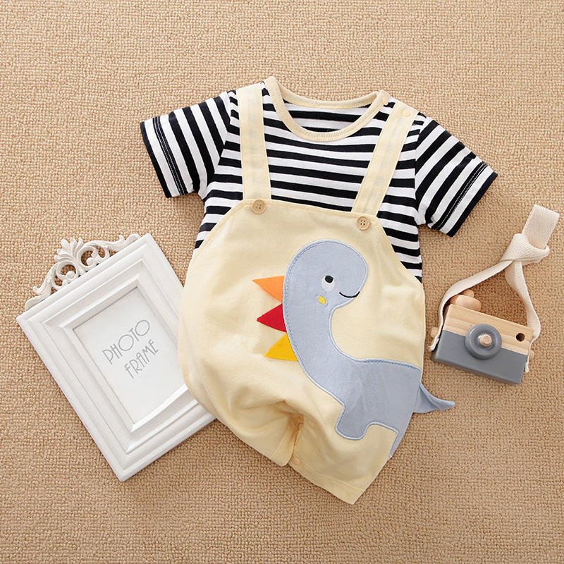 Wholesale Newborn Baby Onesie 100% Cotton Dinosaur Cartoon Short Sleeve Baby Romper