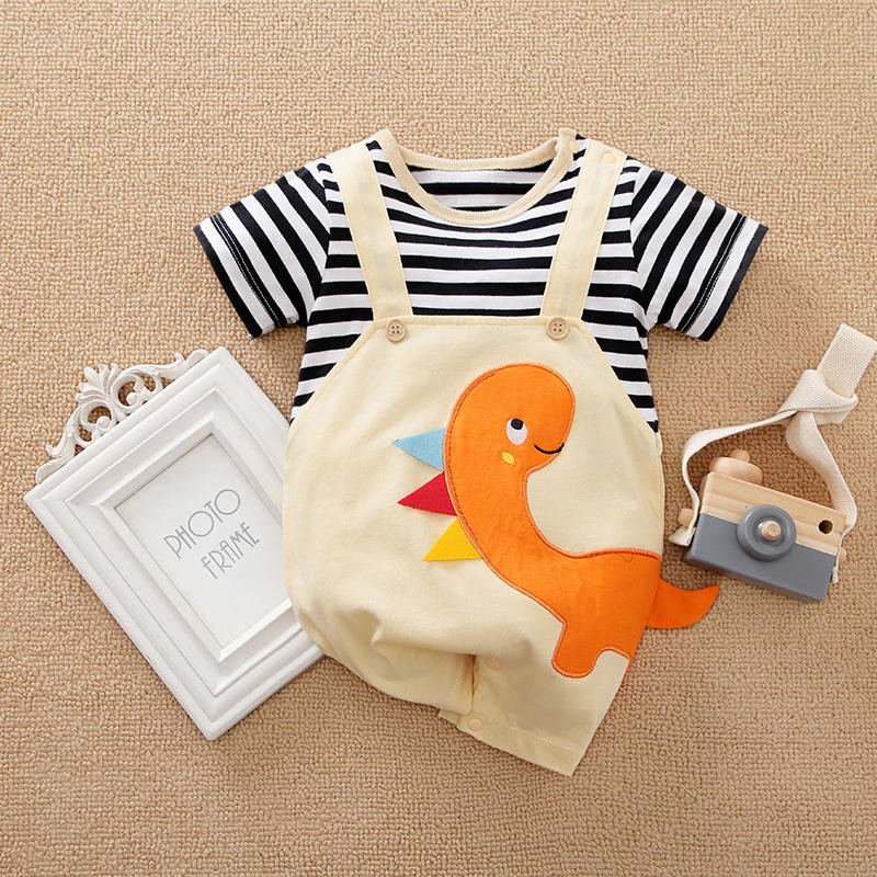 Wholesale Newborn Baby Onesie 100% Cotton Dinosaur Cartoon Short Sleeve Baby Romper