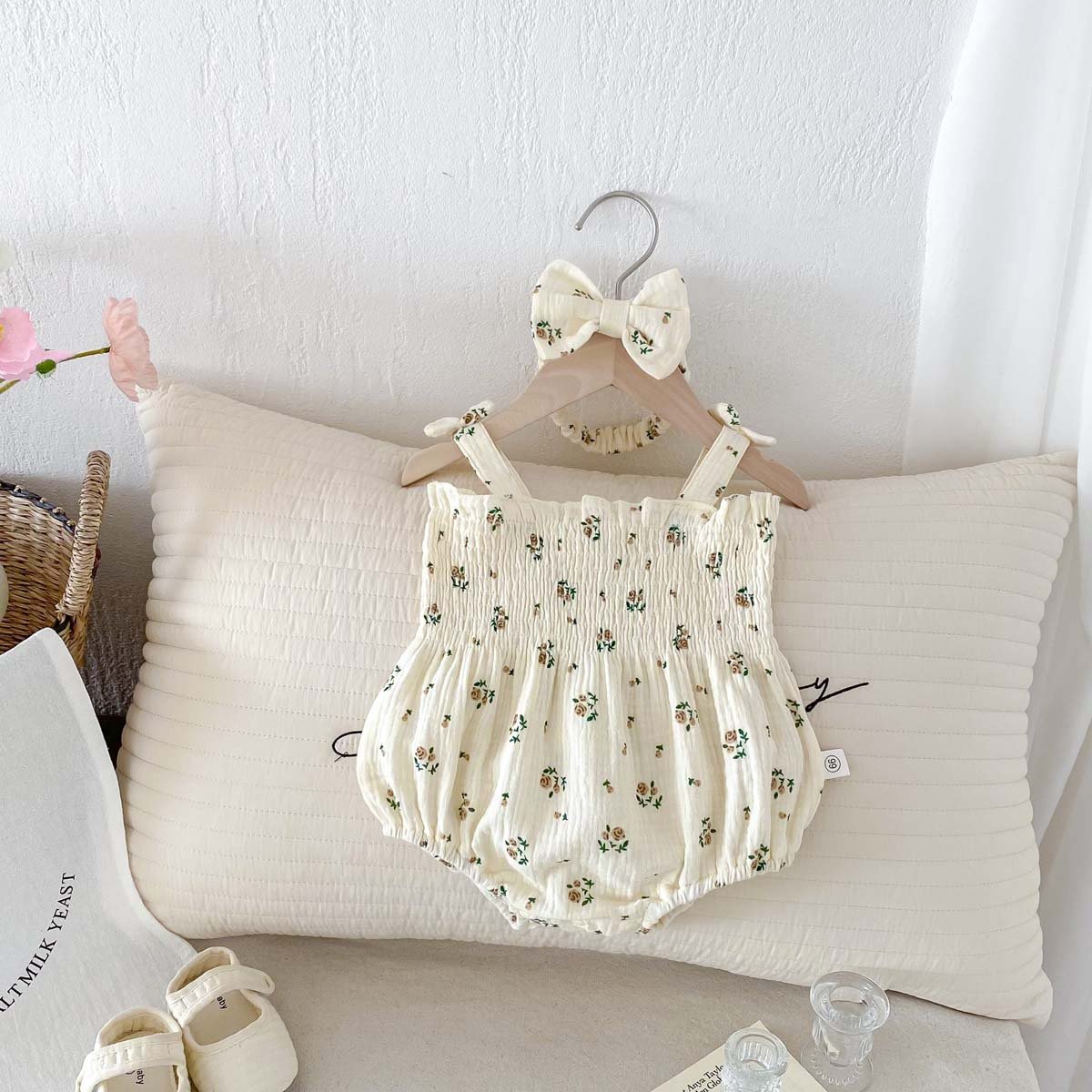 Summer Girl Bow Strap Romper Fashion Flower Newborn Sleeveless Clothes Cotton Baby Romper