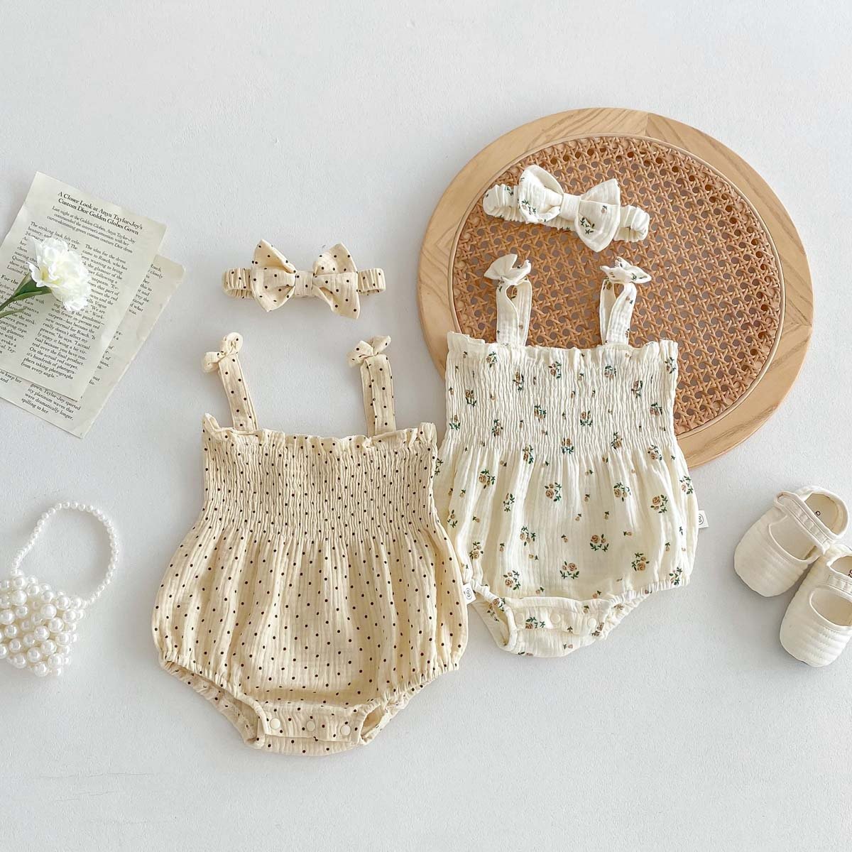 Summer Girl Bow Strap Romper Fashion Flower Newborn Sleeveless Clothes Cotton Baby Romper