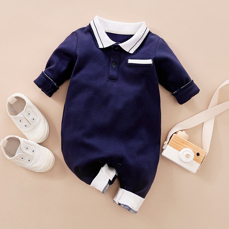 Hot Sale Custom Spring Baby Infant Girls Boys Baby Clothing 100% Cotton Solid Color Knitted Long Sleeves Newborn Baby Romper