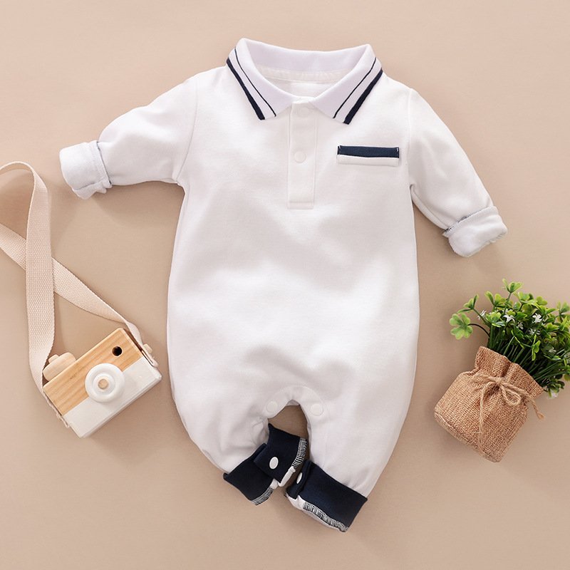 Hot Sale Custom Spring Baby Infant Girls Boys Baby Clothing 100% Cotton Solid Color Knitted Long Sleeves Newborn Baby Romper