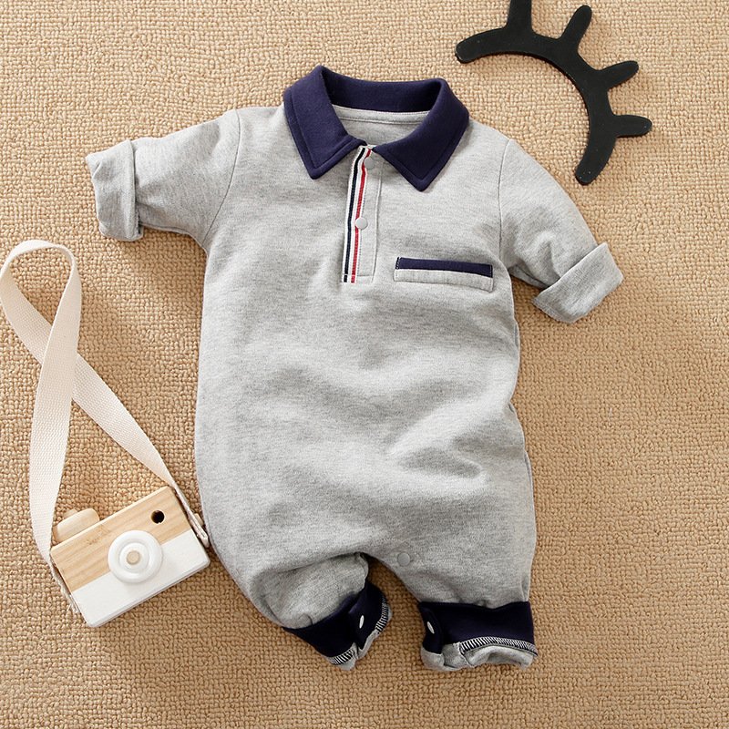 Hot Sale Custom Spring Baby Infant Girls Boys Baby Clothing 100% Cotton Solid Color Knitted Long Sleeves Newborn Baby Romper