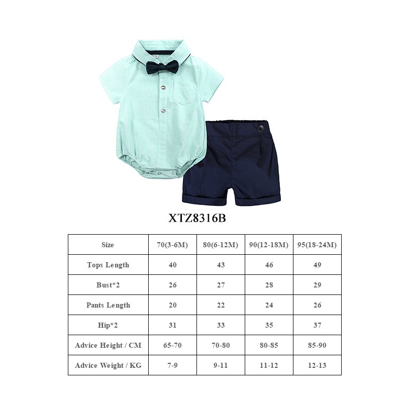 Baby rompers wholesale summer solid baby suit gentleman cotton toddler boys clothing sets